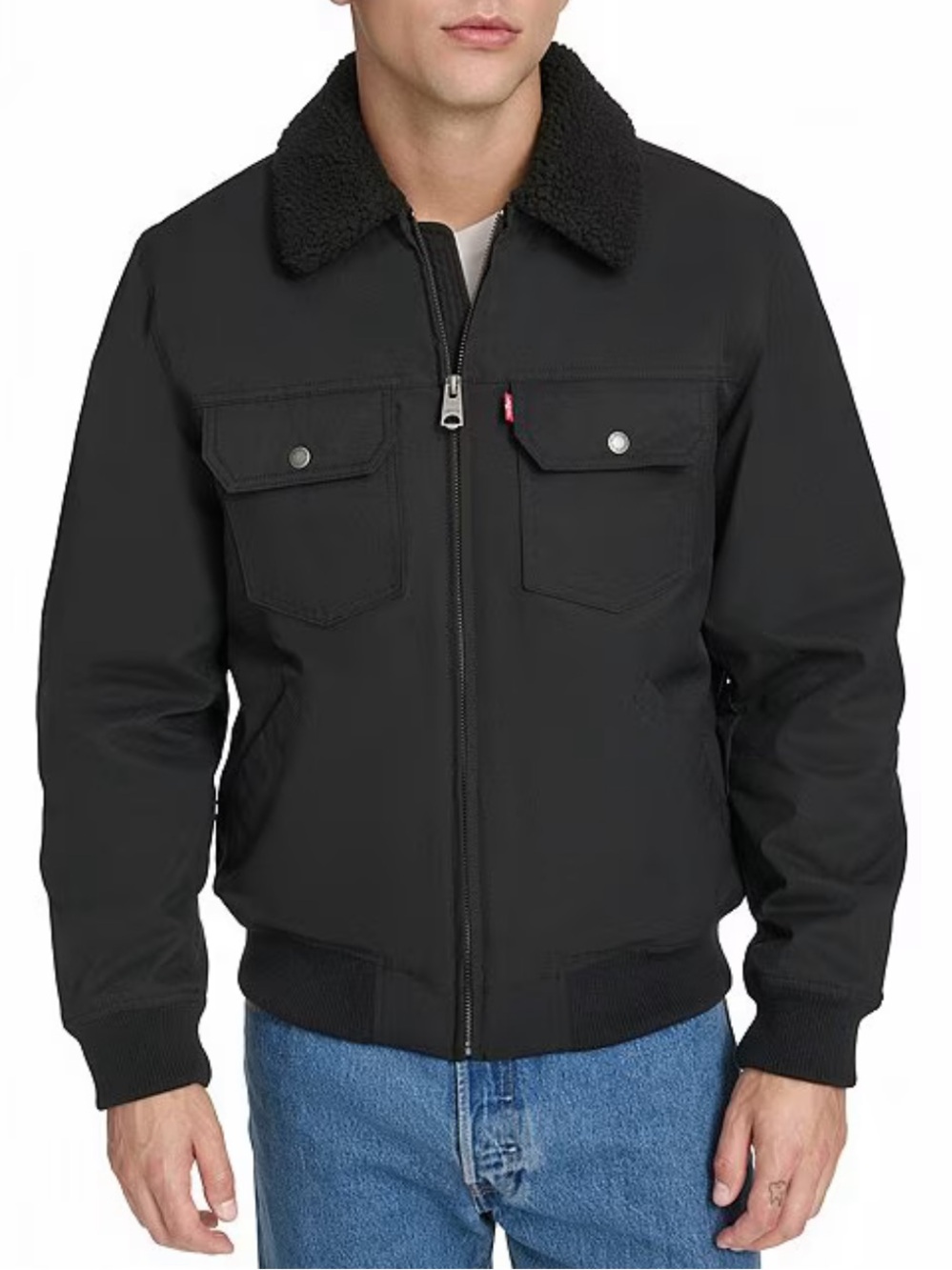 Levi's Men's Black Sherpa Collar Bomber Jacket